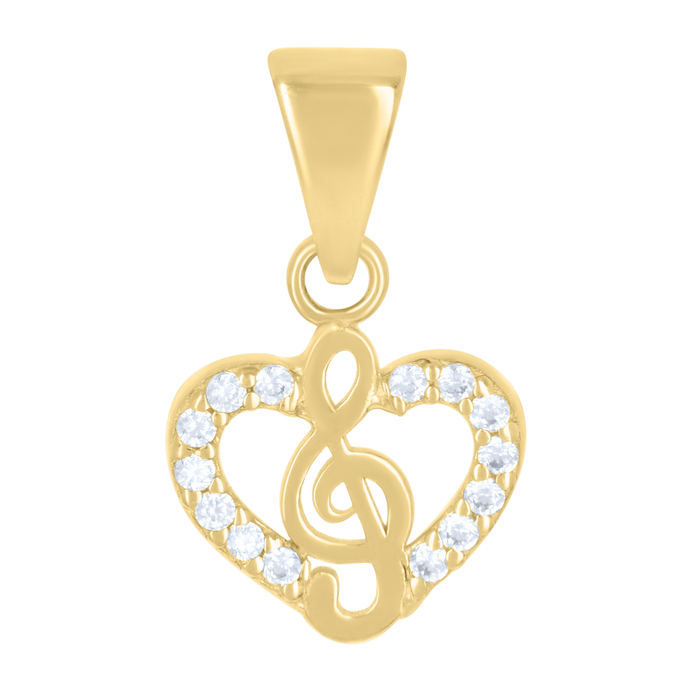 10kt 10k Yellow Gold Womens Cubic-Zirconia Treble Clef Heart Charm Pendant